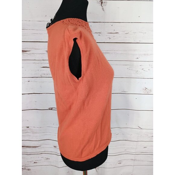 Kasper Womens Sleeveless Knit Top With Crochet‎ Detail In Coral Size L - Picture 2 of 6